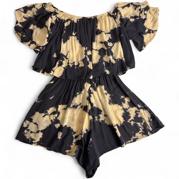 Sage Tie Dye Romper Small Off Shoulder Ruffle Sleeve Boho Flowy Fit - Picture 2 of 4